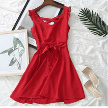 画像をギャラリービューアに読み込む, ウエストリボン フリルノースリーブワンピース
