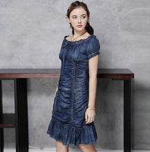 画像をギャラリービューアに読み込む, デニム マーメイド パフスリーブ ギャザーワンピース