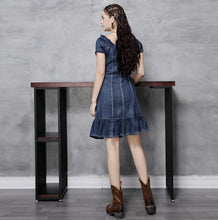 画像をギャラリービューアに読み込む, デニム マーメイド パフスリーブ ギャザーワンピース