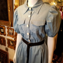 画像をギャラリービューアに読み込む, ベルト付き パフスリーブ ライトデニムワンピース