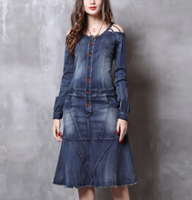 画像をギャラリービューアに読み込む, ショルダーカット デニムAラインワンピース