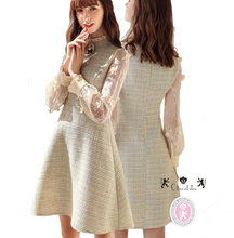 画像をギャラリービューアに読み込む, ツイード袖レースブローチ付きワンピース