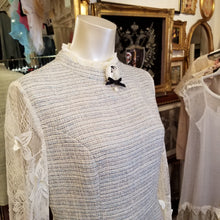 画像をギャラリービューアに読み込む, ツイード袖レースブローチ付きワンピース