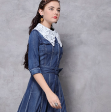 画像をギャラリービューアに読み込む, 【梅山恋和様 ご着用】デニム 襟レース ロングワンピース
