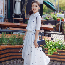 画像をギャラリービューアに読み込む, ホワイト ハートドット ウエスト絞り ワンピース