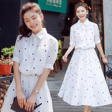 画像をギャラリービューアに読み込む, ホワイト ハートドット ウエスト絞り ワンピース