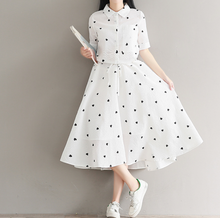 画像をギャラリービューアに読み込む, ホワイト ハートドット ウエスト絞り ワンピース