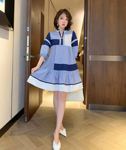 画像をギャラリービューアに読み込む, パッチワークストライプ フレアワンピース