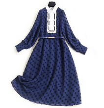 画像をギャラリービューアに読み込む, 残り1点【神宿 羽島めい様ご着用】ベルト付き ネイビードットフリルワンピース