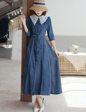 画像をギャラリービューアに読み込む, 【梅山恋和様 ご着用】デニム 襟レース ロングワンピース