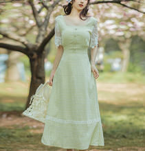 画像をギャラリービューアに読み込む, 【凩めの様 ご着用】ギンガムチェック レース袖 スクエアネック ワンピース
