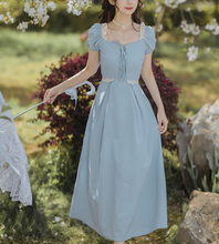 画像をギャラリービューアに読み込む, パステルブルー スクエア レースアップワンピース
