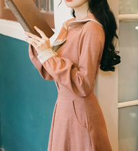 画像をギャラリービューアに読み込む, 丸襟 フロントリボン ロングワンピース
