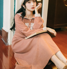 画像をギャラリービューアに読み込む, 丸襟 フロントリボン ロングワンピース