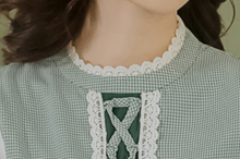 画像をギャラリービューアに読み込む, クロスリボン グリーンチェックワンピース