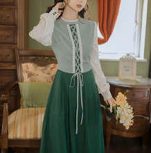 画像をギャラリービューアに読み込む, クロスリボン グリーンチェックワンピース