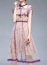 画像をギャラリービューアに読み込む, 【中川翔子様、神宿 羽島みき様 ご着用】ピンクパープル 小花柄 ネックリボン レースワンピース
