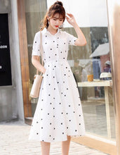 画像をギャラリービューアに読み込む, ホワイト ハートドット ウエスト絞り ワンピース