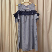 画像をギャラリービューアに読み込む, ネイビー オフショルレース ギンガムチェック ワンピース
