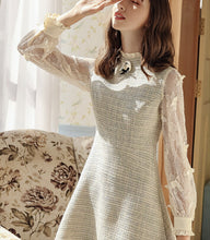 画像をギャラリービューアに読み込む, ツイード袖レースブローチ付きワンピース