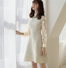 画像をギャラリービューアに読み込む, ツイード袖レースブローチ付きワンピース