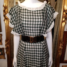 画像をギャラリービューアに読み込む, フリルスリーブ ダークグリーンチェックワンピース