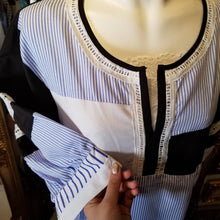 画像をギャラリービューアに読み込む, パッチワークストライプ フレアワンピース