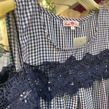 画像をギャラリービューアに読み込む, ネイビー オフショルレース ギンガムチェック ワンピース