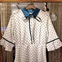 画像をギャラリービューアに読み込む, ダイヤ柄 七分袖 フレアワンピース