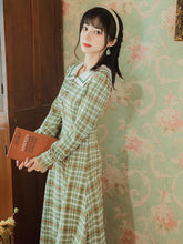 画像をギャラリービューアに読み込む, セーラーカラー グリーンチェックワンピース