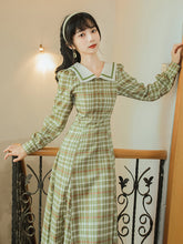 画像をギャラリービューアに読み込む, セーラーカラー グリーンチェックワンピース