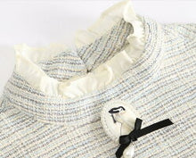 画像をギャラリービューアに読み込む, ツイード袖レースブローチ付きワンピース