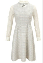 画像をギャラリービューアに読み込む, ツイード袖レースブローチ付きワンピース