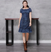 画像をギャラリービューアに読み込む, デニム マーメイド パフスリーブ ギャザーワンピース