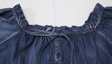 画像をギャラリービューアに読み込む, デニム マーメイド パフスリーブ ギャザーワンピース
