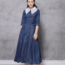 画像をギャラリービューアに読み込む, 【梅山恋和様 ご着用】デニム 襟レース ロングワンピース