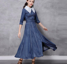 画像をギャラリービューアに読み込む, 【梅山恋和様 ご着用】デニム 襟レース ロングワンピース