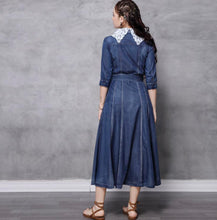 画像をギャラリービューアに読み込む, 【梅山恋和様 ご着用】デニム 襟レース ロングワンピース