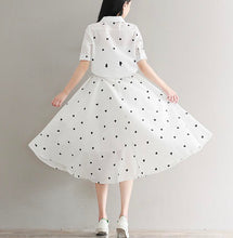画像をギャラリービューアに読み込む, ホワイト ハートドット ウエスト絞り ワンピース