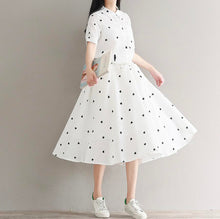 画像をギャラリービューアに読み込む, ホワイト ハートドット ウエスト絞り ワンピース